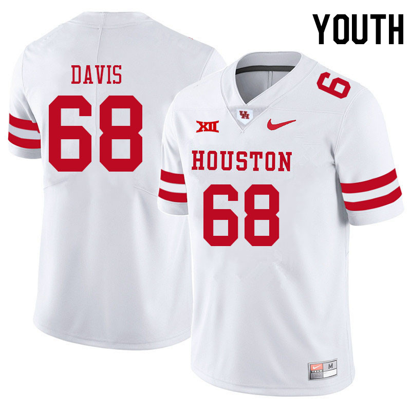 Youth #68 Kaleb Davis Houston Cougars College Big 12 Conference Football Jerseys Sale-White - Click Image to Close